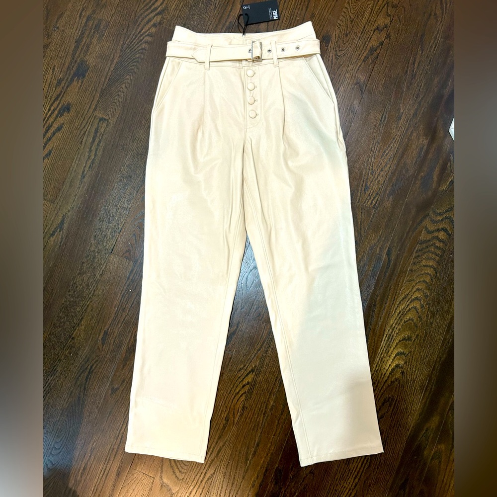 Paige - NWT Faux Leather Maria Belted Vegan Leather Straight Crop Pants 00